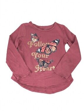 Oshkosh Heart Long Sleeve Tshirt Gold Butterfly Sequin Girls Mauve Top